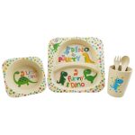 ست ظرف غذای بامبو کودک ۵تیکه کوکو coco bamboo طرح اژدها کوچولو little dino سیسمونی ساناز