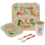 ست ظرف غذای بامبو کودک ۵تیکه کوکو coco bamboo طرح اژدها کوچولو little dino سیسمونی ساناز